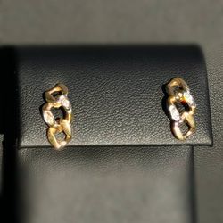 14k solid yellow gold CZ Cuban link chain style studs earrings