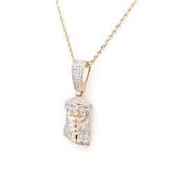 10K Jesus Face in 1/2 Ctw Diamond and Rope Chain 20"