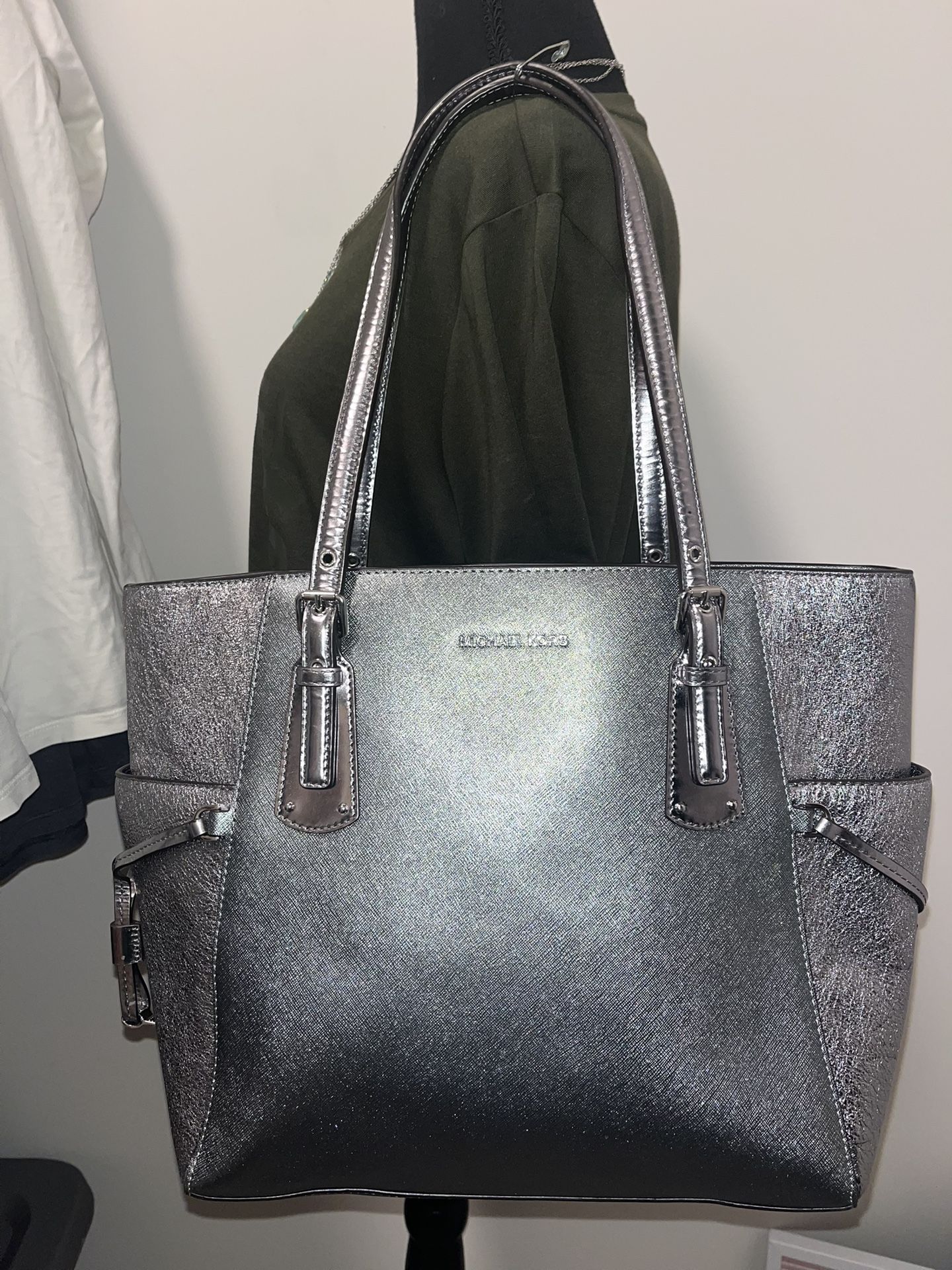 Michael Kors Silver Metallic Voyager Tote