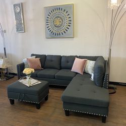 Dark Gray Sectional & Ottoman 