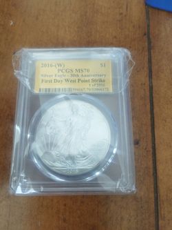 2016-W Silver Eagle PCGS MS70 30th Anniversary First Day West Point Strike