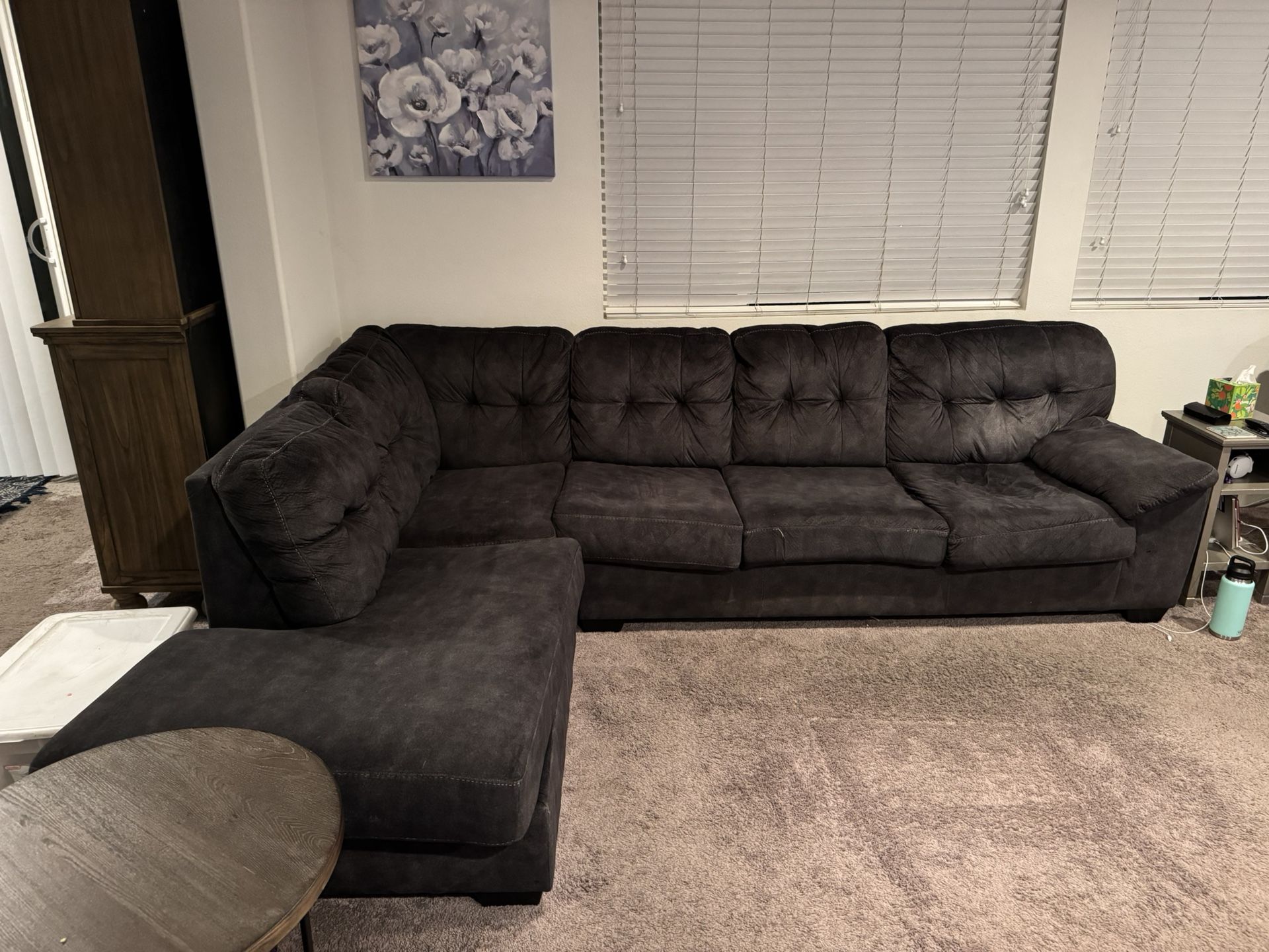 Charcoal Grey Microfiber Sectional Couch