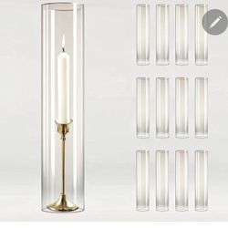 12 Pcs 2.5" W x 14" H Hurricane Glass Candle Holders - Bottomless Glass Hurricane Pillar Candle Holder Open Ended Cylinder Vase Sleeve Tube Cover for 