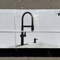 Kohler Koi Matte Black Pre-Rinse Pull-Down Kitchen Faucet - New in Box  Soap Dispenser & Deck Plate