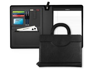Poprun Black Leather Portfolio Padfolio with Handle