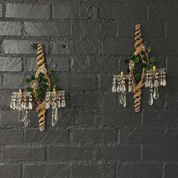 Pair of Italian Crystal Beaded Sconces  
with Floral Decorations, c.1940’s
- Delivery Available