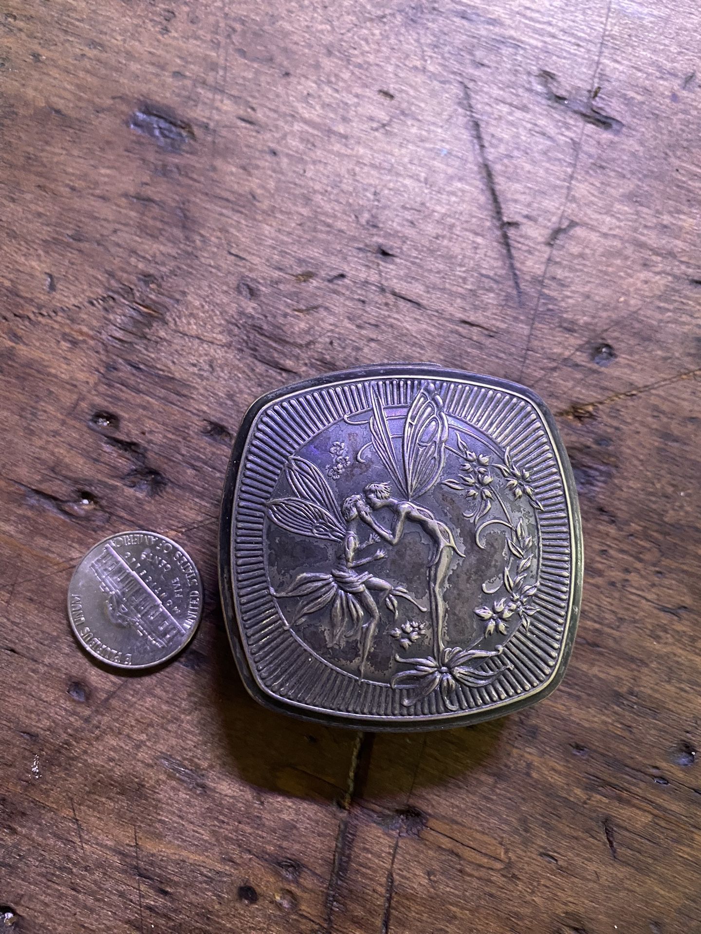 1920’s DJER KISS Kissing Fairies Poudre Kerkoff Silver Plate.