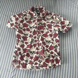Skull and Roses Print Button-Up Shirt