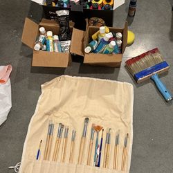 Acrylic paints and brushes