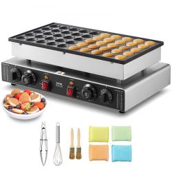 Mini Dutch Pancake Maker, 50PCS 43mm Diameter Dorayaki Baker Machine, 1700W Commercial Electric Poffertjes Grill, Non-stick Stainless Steel, Dual Temp
