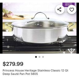 Princess House Heritage Stainless 12 Qt Deep Sauté Pan