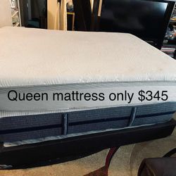 🥰$345/$425-(firm on price) Beautiful queen size thick thick thick white and grey  mattress (mattress/box and Hollywood bed frame included) for just $