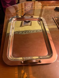 19X14.3  used Rectangular Tray Stainless Steel with Leather Handles