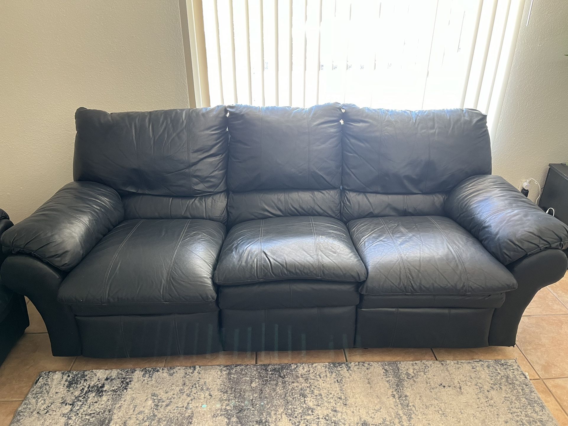 Navy Blue Leather Recliner Couch 