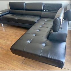 Brand New Black Leather L-Shaped Sectional Sofa – Free Delivery – $860