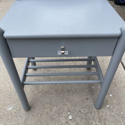 Grey/Blue Wooden Nightstand