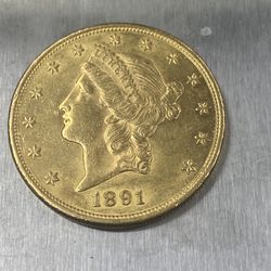 1891 Liberty Head $20 Dollars Gold Coin