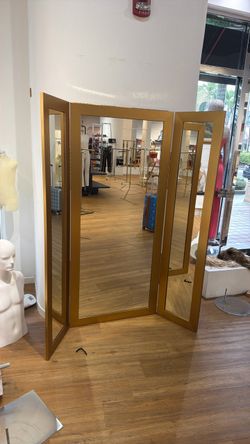 Gold Tri-Fold Full-Length Floor Mirror