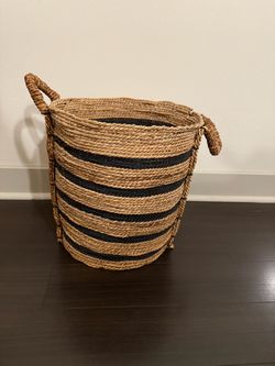 Woven Seagrass Basket with Black Stripes