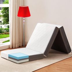 BedLuxury 4 Inch Tri Folding Mattress Twin Size with Storage Bag, Foldable Memory Foam Topper Portable Floor Guest Bed with Removable Cover, Breathab