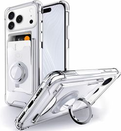 iPhone 17 Pro Max Case Clear with Ring Kickstand, Protective Shock-Absorbing Bum