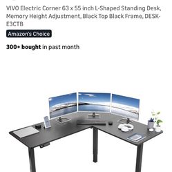 Black VIVO L-shaped Electric Motorized Standing Desk With PC Mount