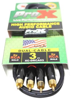 ProX XC-DRCA3 Unbalanced Dual RCA-M to Dual RCA-M Audio - 3 FT