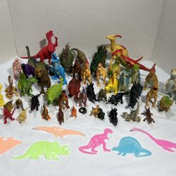 Large Mixed Lot Of 51 Dinosaurs And Wall Glow In The Dark Plastic Stickers