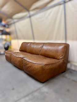 Burton Honey Brown Leather Armless Sofa