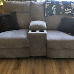 Grey Couch With Recliners 