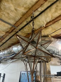 Vintage Moravian Star Glass Pendant Chandelier – Brass/Bronze – Large