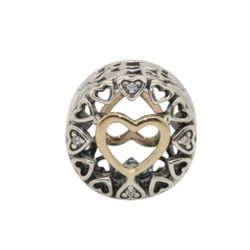 Authentic 925 sterling silver Heart Charm Bead W/ CZ & 14K Gold Charm #31721
