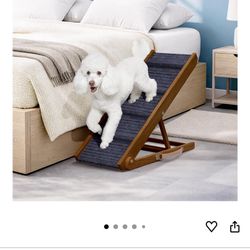 Adjustable Dog Ramp for Bed - 34" Long Foldable Wooden Ramp for Dogs to Get on Bed, Couch, or Car with 12.6" Wide Walking Space (Walnut Wood with Gray