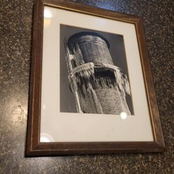Framed and matted photo, ice-covered silo approx 12x15"