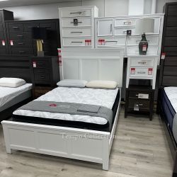 3 Pcs Solid Wood Bedroom Set, Queen Panel Bed Frame, Dresser and Nightstand, Bundle Deal , White Color, SKU#10B677BUNDLE