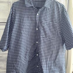 Blue and white checkered button-up boxy fit Men's XXL