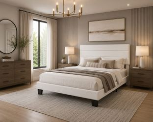 Queen bed Corduroy Upholstered Platform Bed Frame with Vertical Channel Tufted Wingback Headboard, 8" Under Bed Storage, Wooden Slats & Metal Frame Su