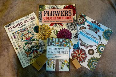 🌸 Adult/ Kids Coloring Book Bundle – Mindfulness, Flowers, Stained Glass + FREE Mini Colored Pencils