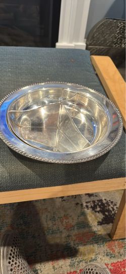 Vintage round silver-plated three-section divided serving bowl