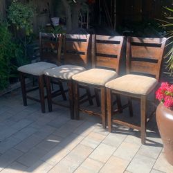 Set Of 4 Wood High Chairs Or Bar Stools 