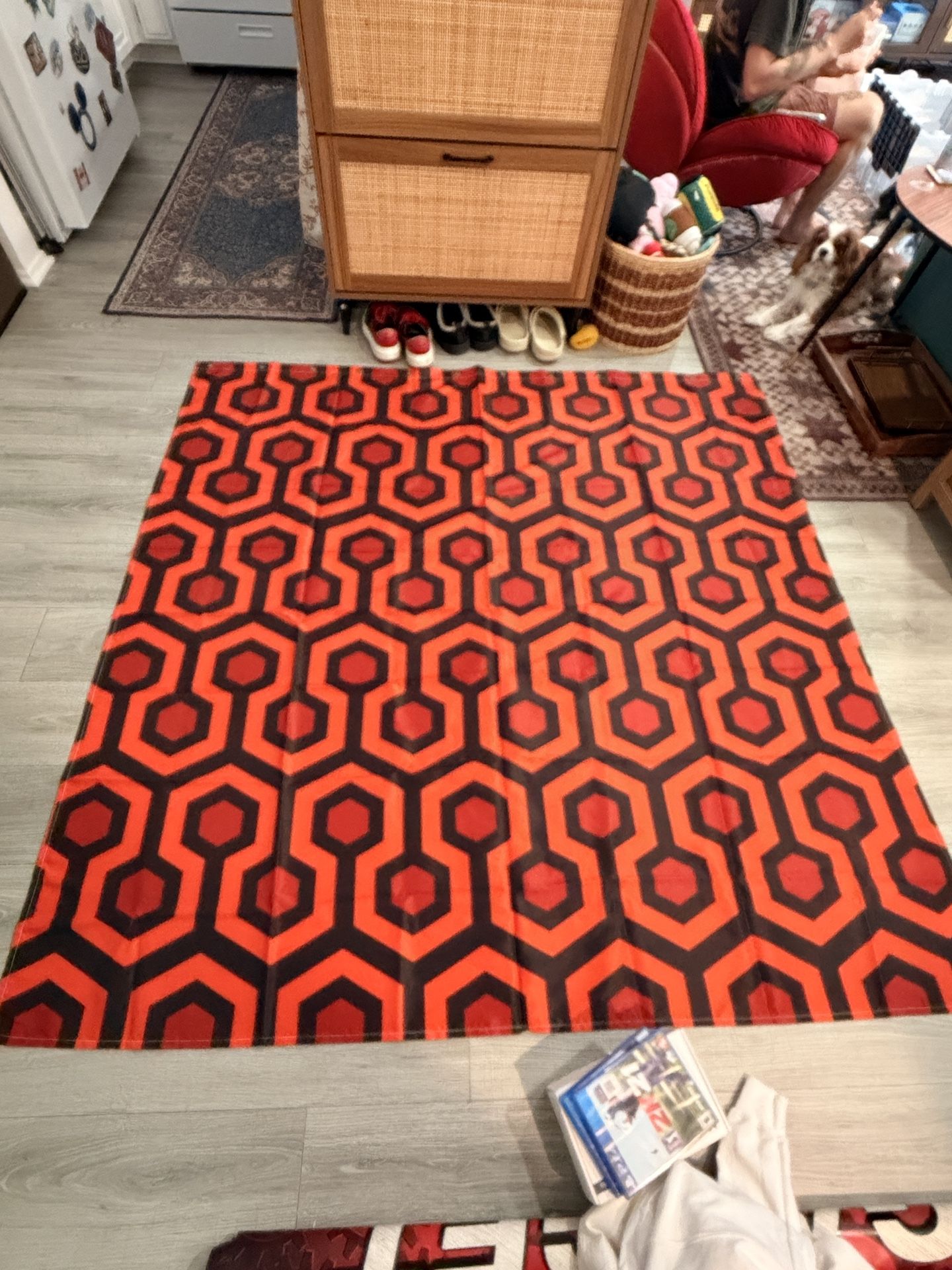 Retro Horror Style Red & Black Geometric Shower Curtain