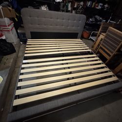 Fabric Zinus grey king bed frame