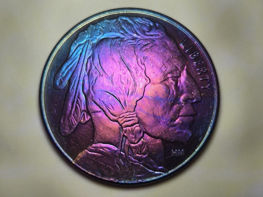 1oz Silver Buffalo Round Rainbow Tone