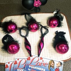 Valentine's Pink & Black Decorations & 3 Love Voucher Booklets $10 for All 