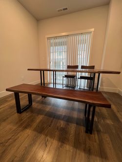 Live Edge Real Wood Dining Table with U Shape Metal Legs
