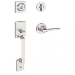 Kwikset Amador Satin Nickel Entry Door with Round Rose Hollis Handle Featuring SmartKey Security @U2-415