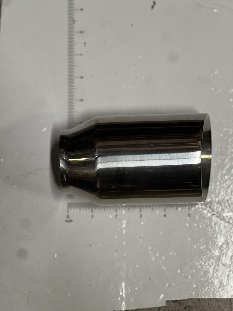 2.25” inlet to 3.5” outlet stainless steel exhaust tip single
