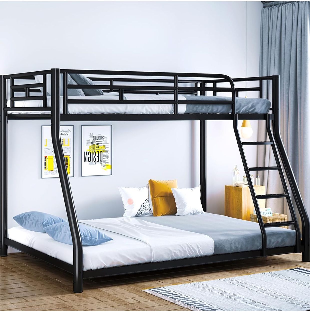 New Unassembled Metal Bunk Bed, Full Size Bed Frame for Adults, Twin Over Full Bunk Bed