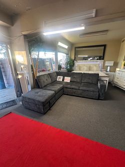 Brand New Dark Gray Fabric Sectional Sofa with Chaise