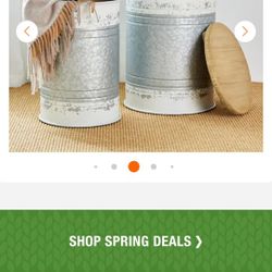 14.4 in. W White Metal Round Storage End Table Accent Table or Stool with Solid Wood Lid (2-Pack)